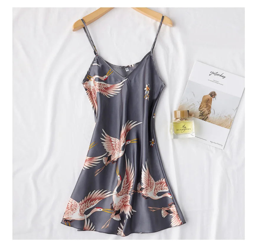 Women’s Silky 2-Piece Pajama Set – V-Neck Nightgown & Robe Loungewear