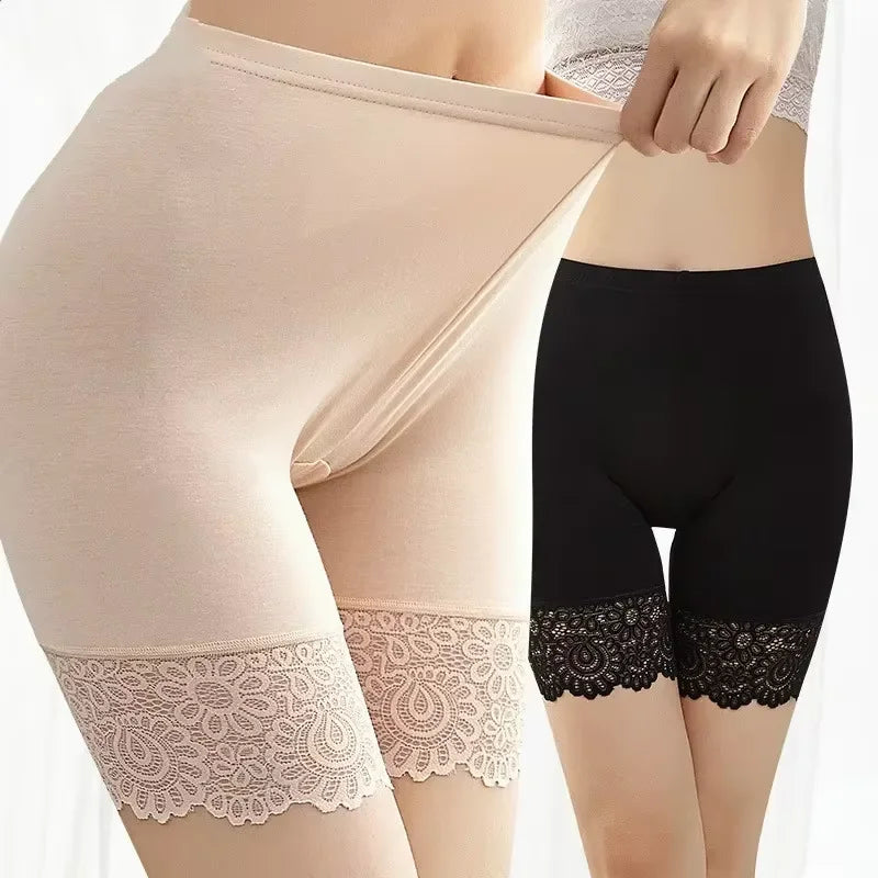 Women’s Plus Size Safety Shorts – Soft Modal Lace Underwear Shorts (40–100kg Fit)