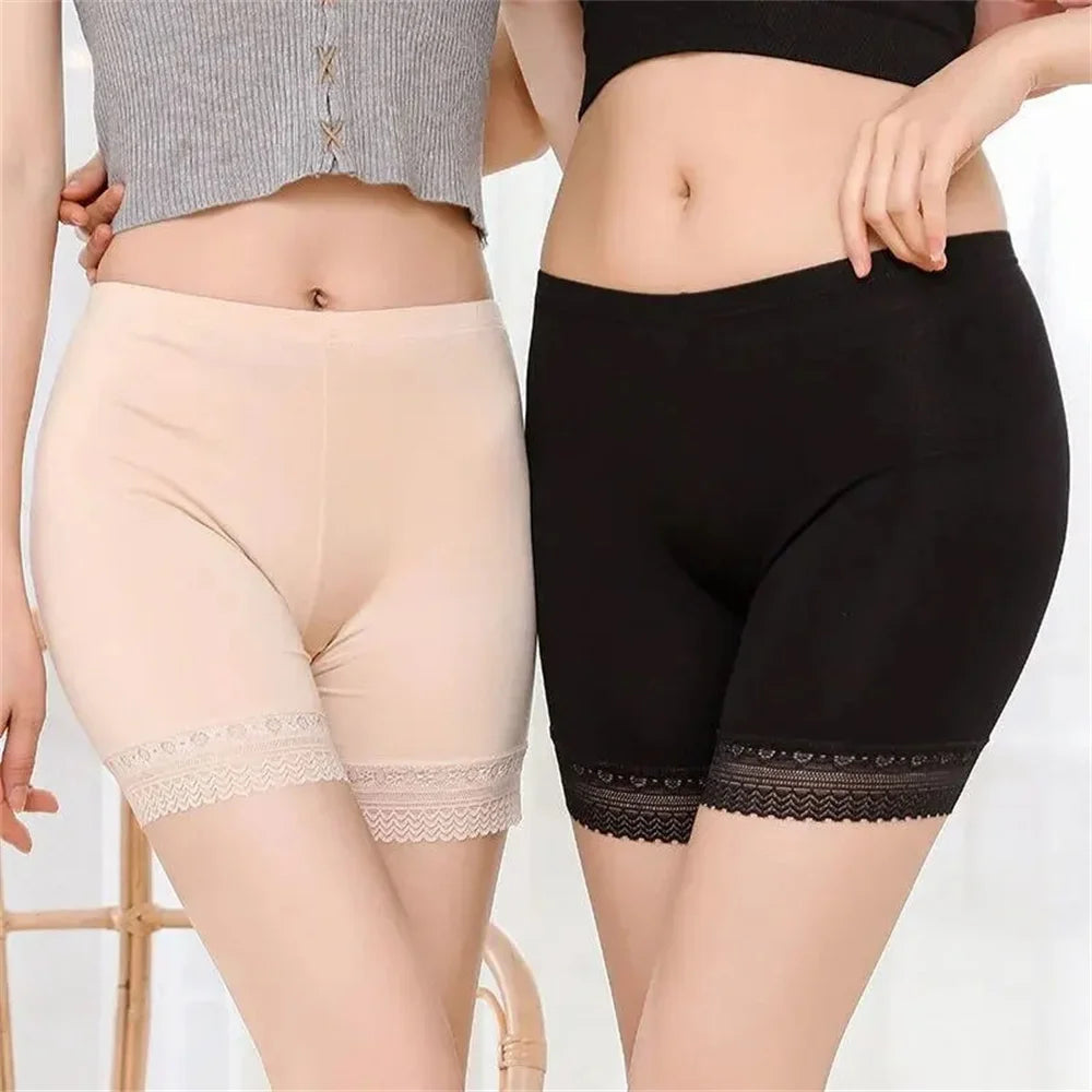 Women’s Plus Size Safety Shorts – Soft Modal Lace Underwear Shorts (40–100kg Fit)