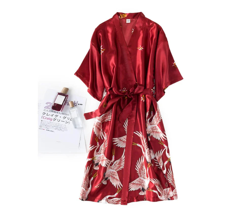 Women’s Silky 2-Piece Pajama Set – V-Neck Nightgown & Robe Loungewear