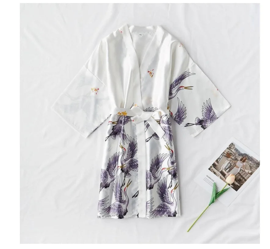 Women’s Silky 2-Piece Pajama Set – V-Neck Nightgown & Robe Loungewear