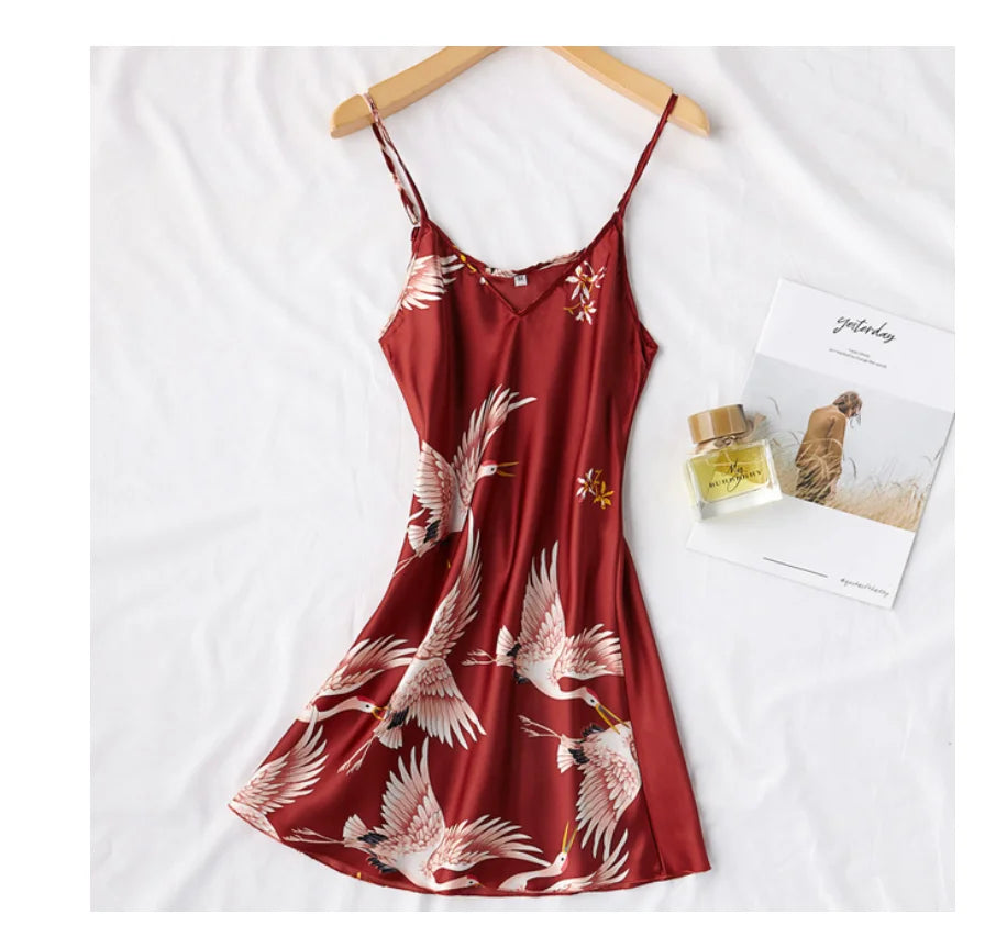 Women’s Silky 2-Piece Pajama Set – V-Neck Nightgown & Robe Loungewear