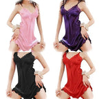 Women’s Satin Lace Babydoll Nightgown – Sexy Off-Shoulder Sleepwear Dress