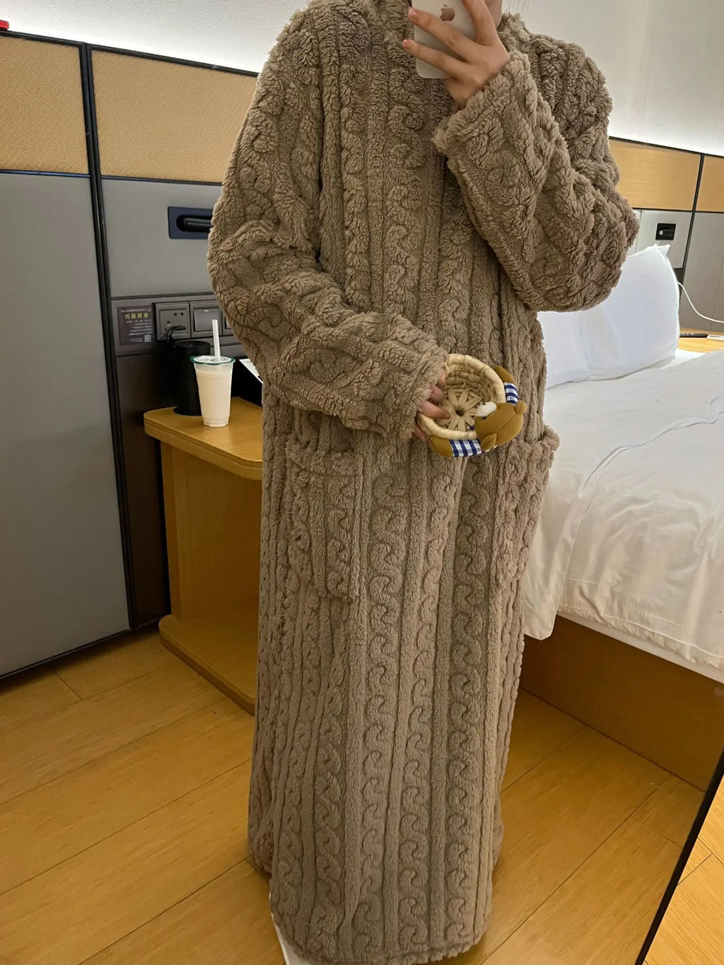 Women’s Coral Fleece Bathrobe – Thick & Warm Winter Robe Loungewear