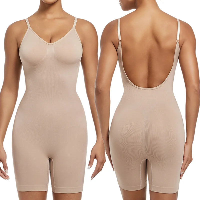 Seamless Open-Back Sculpting Bodysuit – Tummy Control & Natural Lift