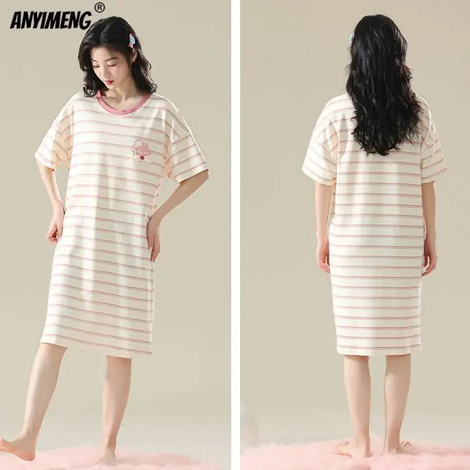 Women’s Cotton Plus Size Nightgown – Breathable Short Sleeve Sleep Dress