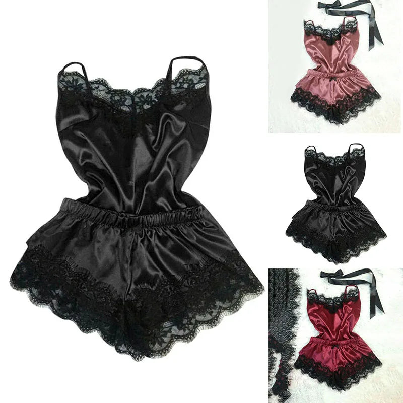 Women’s Ice Silk Satin Pajama Set – Sexy Sleepwear & Robe Lingerie Set