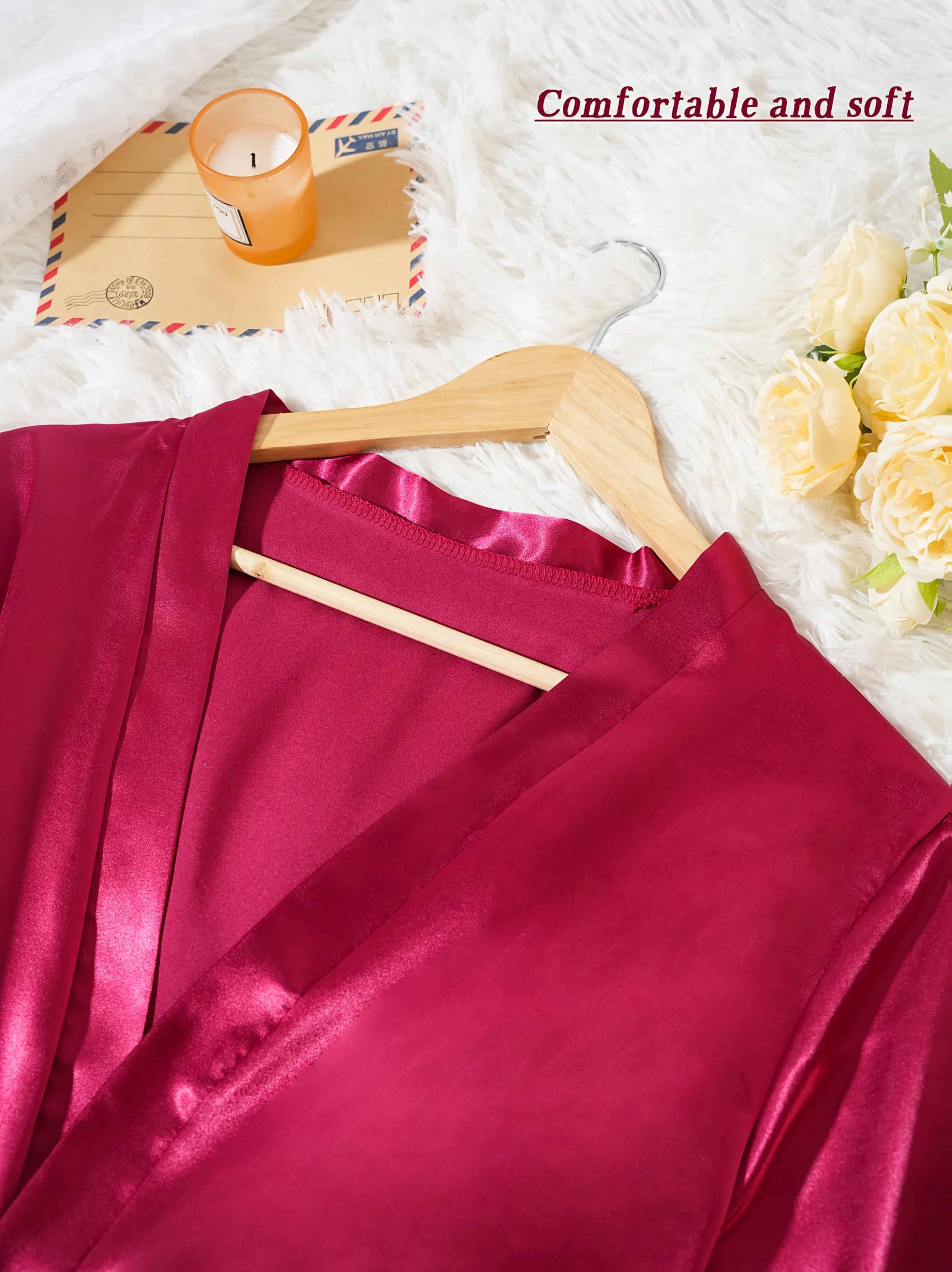 Women’s 4-Piece Satin Pajama Set – Silk Robe, Nightgown & Lace Sleepwear Set