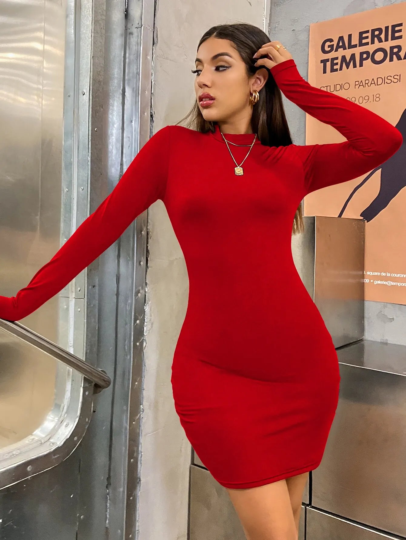 Turtleneck Ruched Bodycon Mini Dress ✨