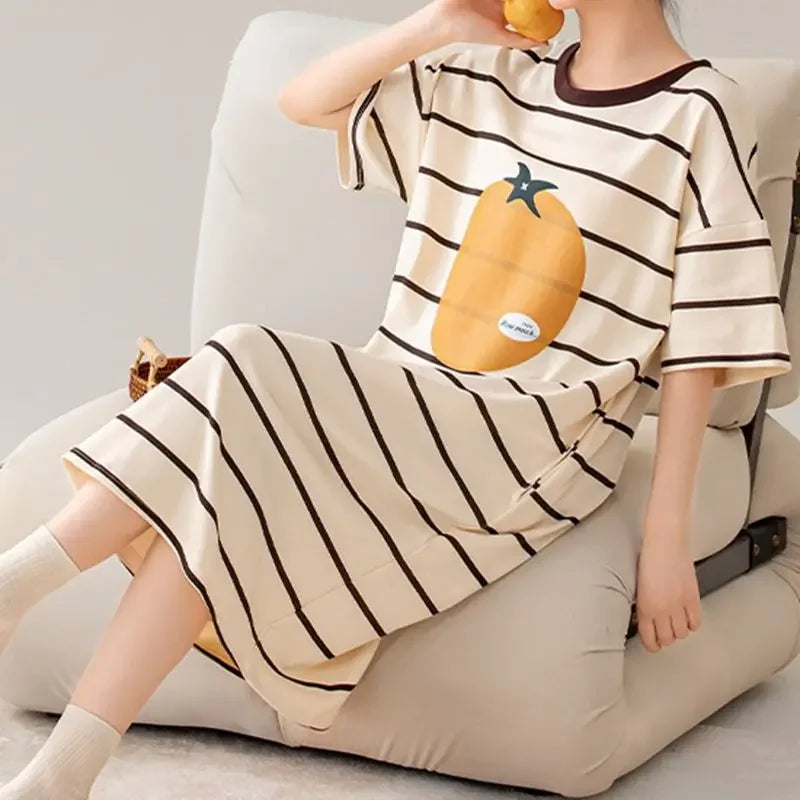 Women’s Cotton Plus Size Nightgown – Breathable Short Sleeve Sleep Dress