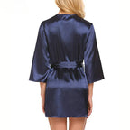 Women’s Silk-Feel Lace-Up Robe – Long Sleeve Elegant Sleepwear Nightgown