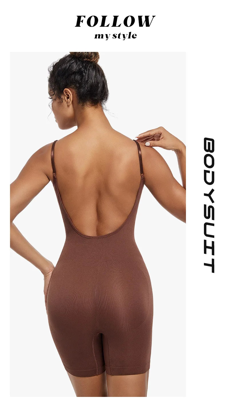 Seamless Open-Back Sculpting Bodysuit – Tummy Control & Natural Lift