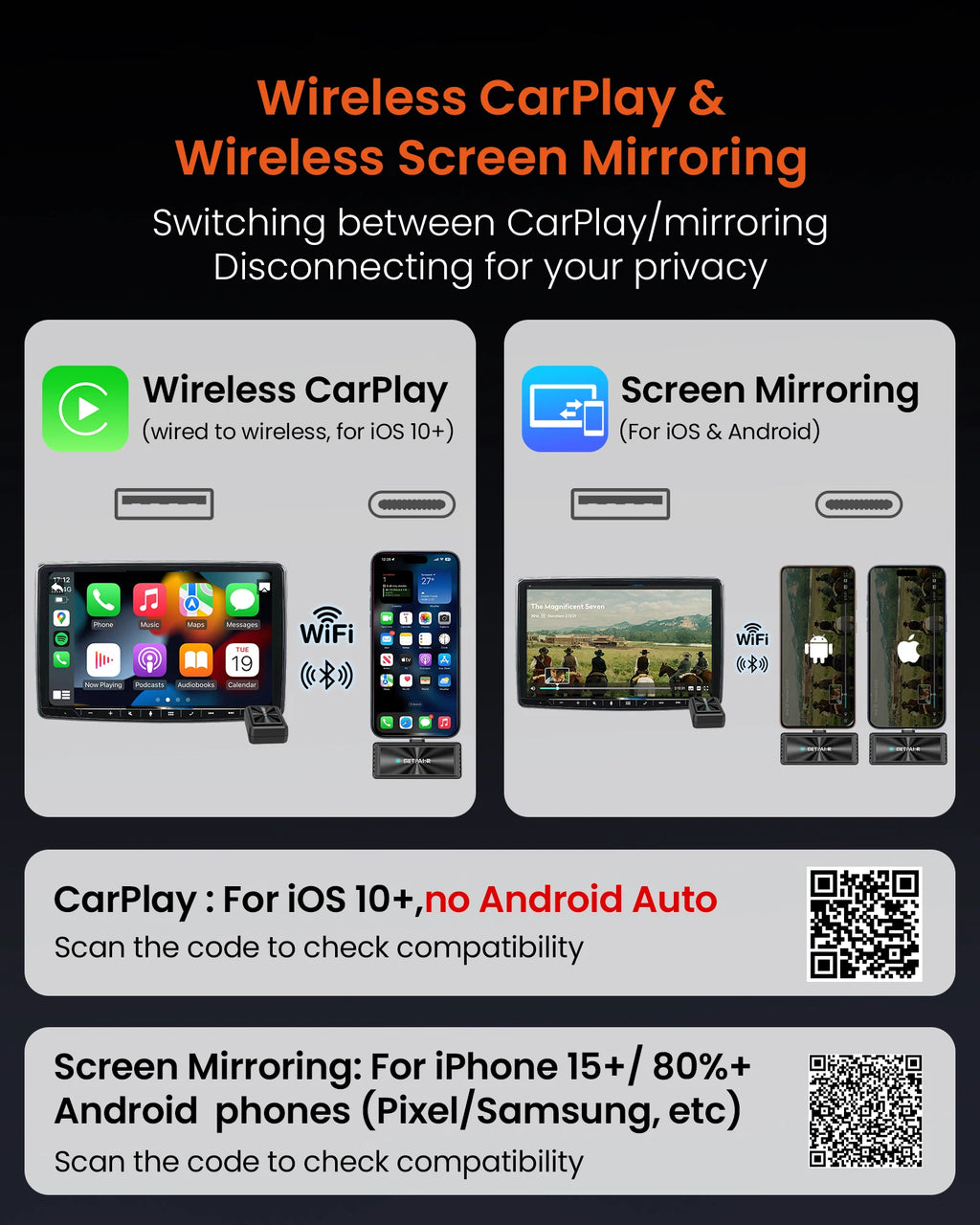 Getpairr Wireless Carplay Adapter Screen Mirroring Touch Car Accessories Video Box iOS & Android Mirroring for VW Audi Benz Toyo
