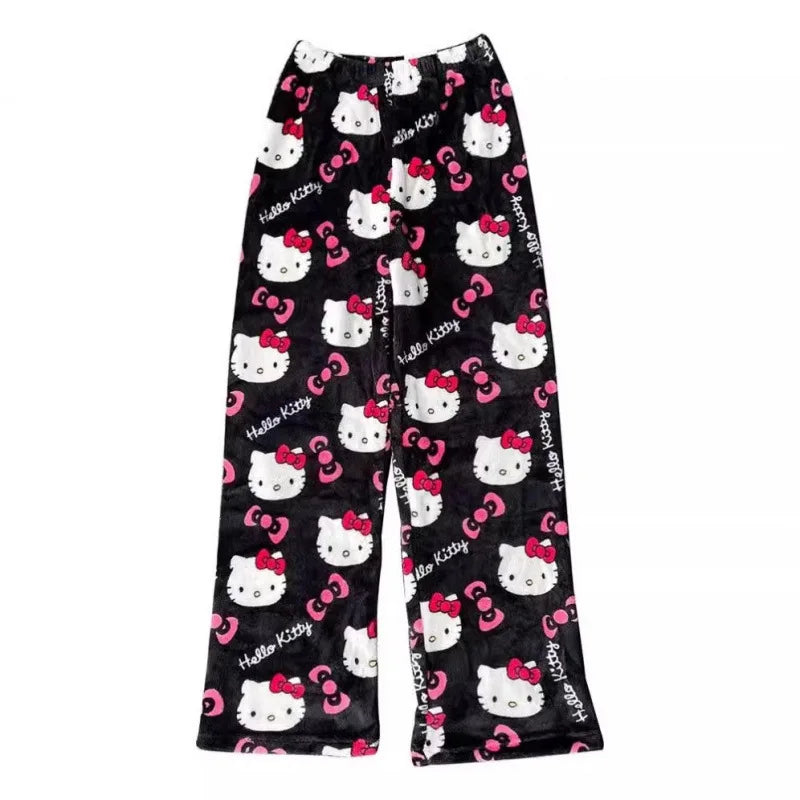 Stay Cozy in Style – Hello Kitty Cloud-Soft Flannel Pajama Pants for Winter Nights