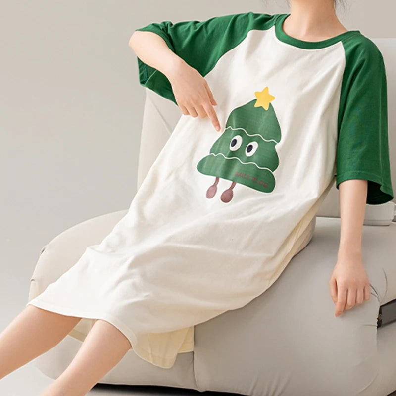 Women’s Cotton Plus Size Nightgown – Breathable Short Sleeve Sleep Dress