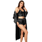 Women’s 3-Piece Satin Pajama Set – Sexy Nightdress, Cami & Robe Sleepwear