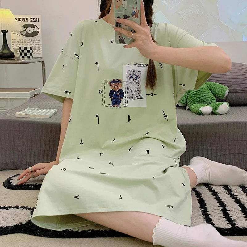 Women’s Cotton Plus Size Nightgown – Breathable Short Sleeve Sleep Dress