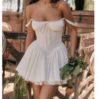 Elegant White Pleated A-Line Mini Dress ✨