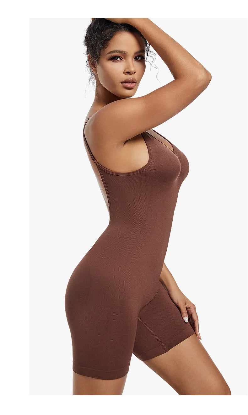 Seamless Open-Back Sculpting Bodysuit – Tummy Control & Natural Lift