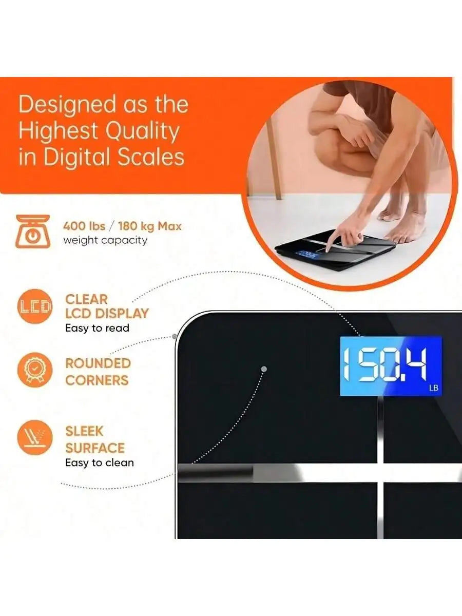 Multi-Function Smart Bathroom Scale ⚖️📱 390lbs Glass Platform ✨