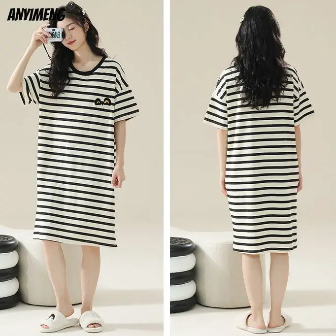 Women’s Cotton Plus Size Nightgown – Breathable Short Sleeve Sleep Dress