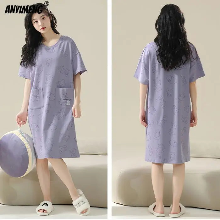 Women’s Cotton Plus Size Nightgown – Breathable Short Sleeve Sleep Dress