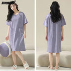 Women’s Cotton Plus Size Nightgown – Breathable Short Sleeve Sleep Dress