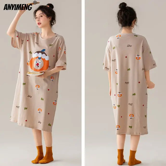 Women’s Cotton Plus Size Nightgown – Breathable Short Sleeve Sleep Dress