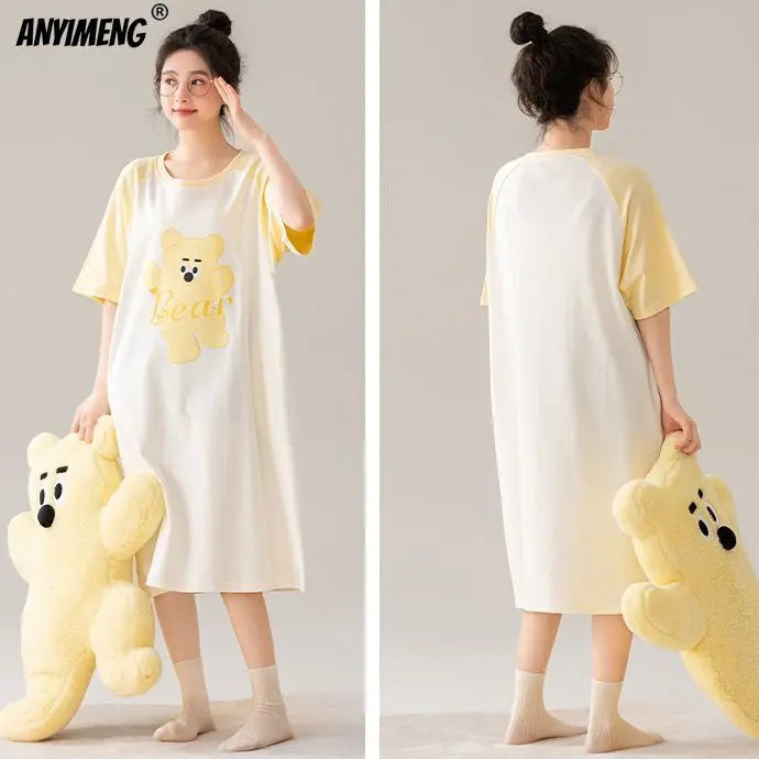 Women’s Cotton Plus Size Nightgown – Breathable Short Sleeve Sleep Dress
