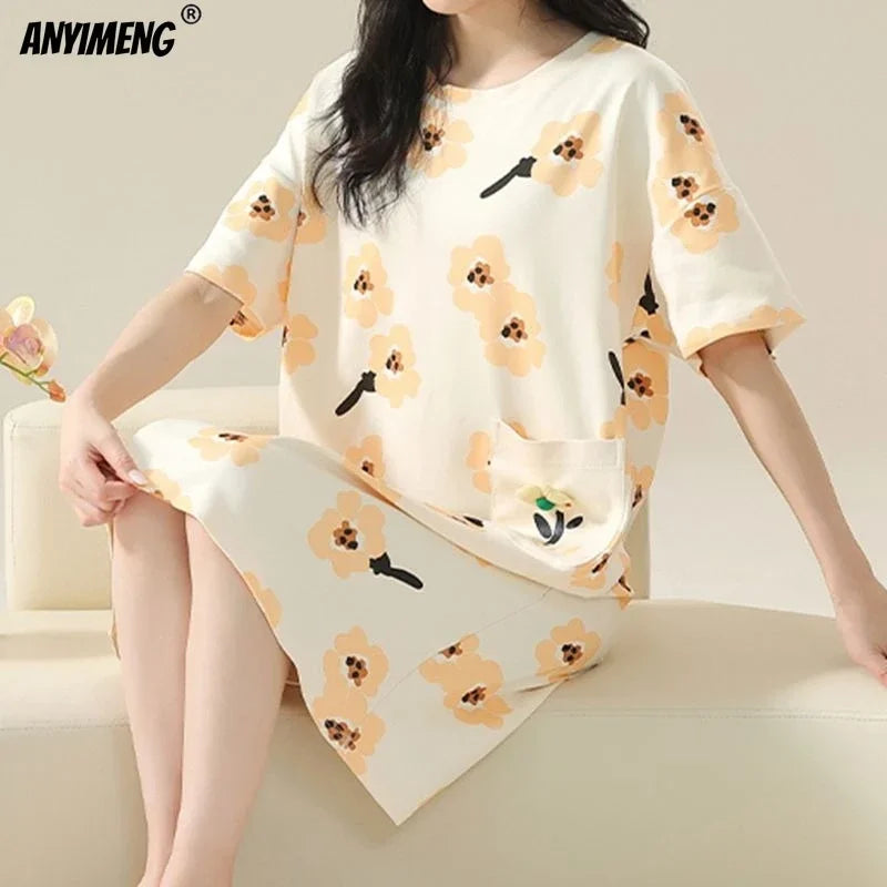 Women’s Cotton Plus Size Nightgown – Breathable Short Sleeve Sleep Dress