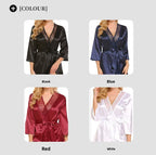 Women’s Silk-Feel Lace-Up Robe – Long Sleeve Elegant Sleepwear Nightgown