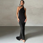 One Shoulder Backless Ruched Maxi Dress