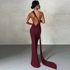 One Shoulder Backless Ruched Maxi Dress