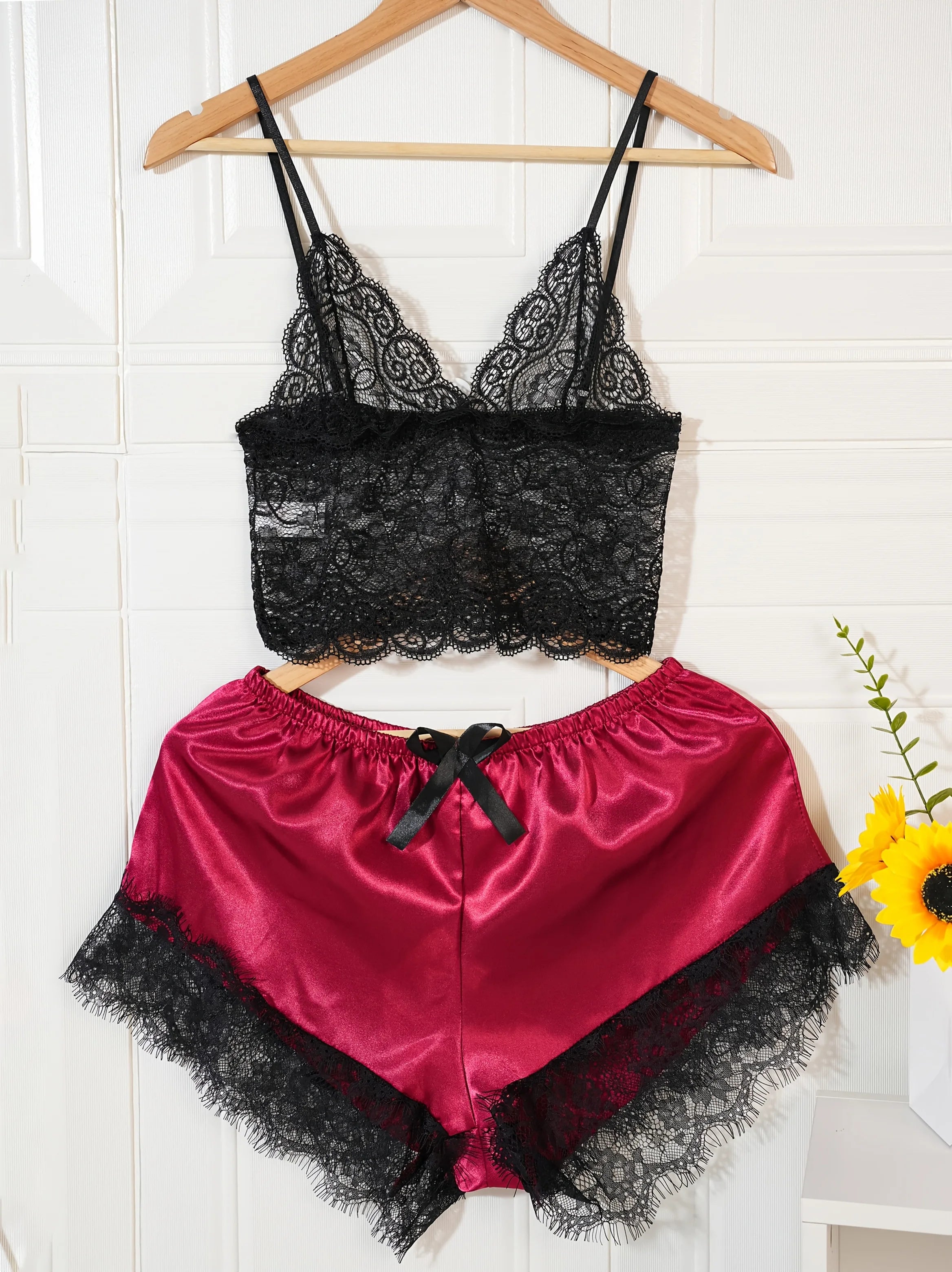 Women’s 4-Piece Satin Pajama Set – Silk Robe, Nightgown & Lace Sleepwear Set