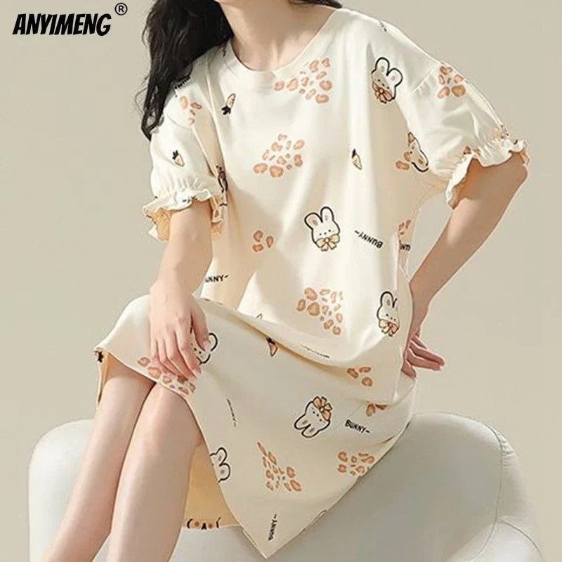 Women’s Cotton Plus Size Nightgown – Breathable Short Sleeve Sleep Dress