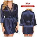 Women’s Silk-Feel Lace-Up Robe – Long Sleeve Elegant Sleepwear Nightgown