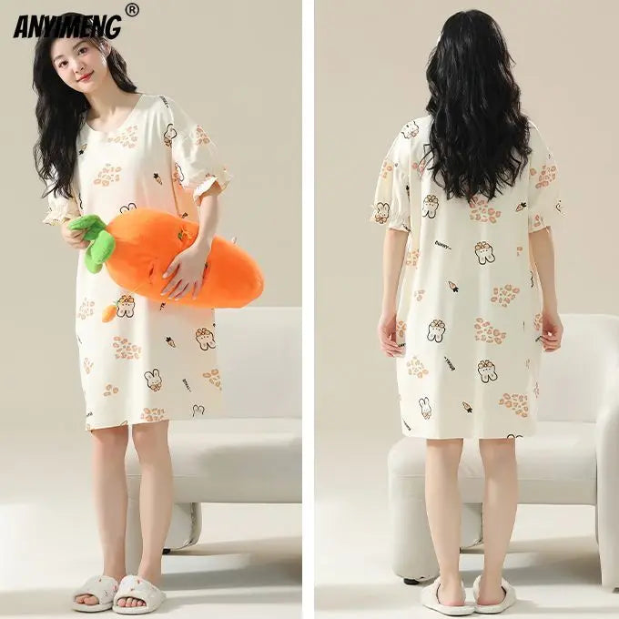 Women’s Cotton Plus Size Nightgown – Breathable Short Sleeve Sleep Dress