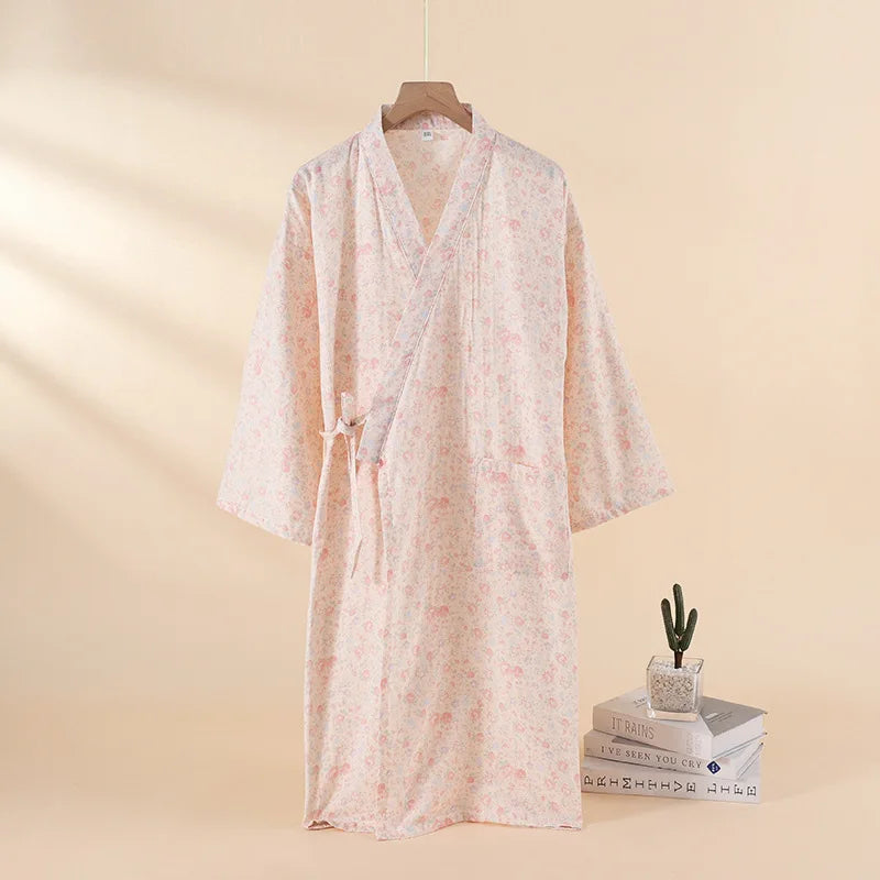 Japanese-style kimono pajamas summer new 100% cotton gauze pajamas nightgown ladies SPA yukata homewear long pajamas women