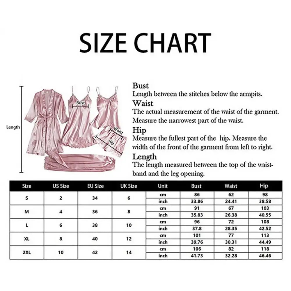 Women’s 5-Piece Satin Pajama Set – Silk Lace Robe & Sexy Nightwear Set