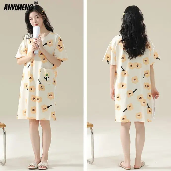 Women’s Cotton Plus Size Nightgown – Breathable Short Sleeve Sleep Dress