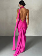One Shoulder Backless Ruched Maxi Dress