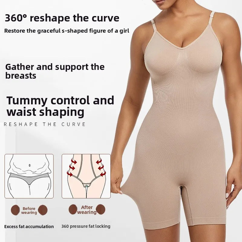 Seamless Open-Back Sculpting Bodysuit – Tummy Control & Natural Lift