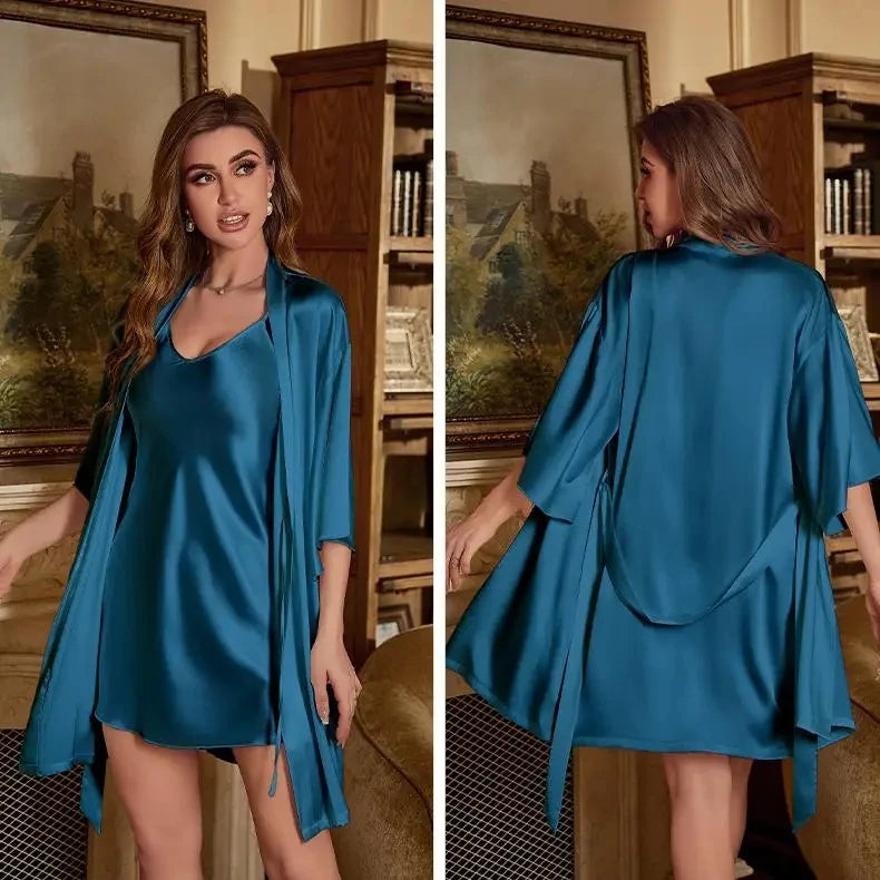 Women’s Elegant 2-Piece Rayon Robe Set – Kimono Nightgown Loungewear