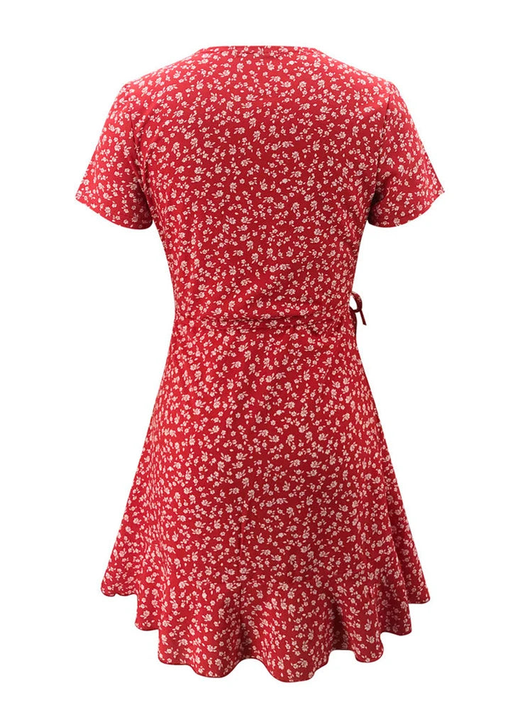 Floral Ruffle V-Neck A-Line Mini Dress 🌸✨