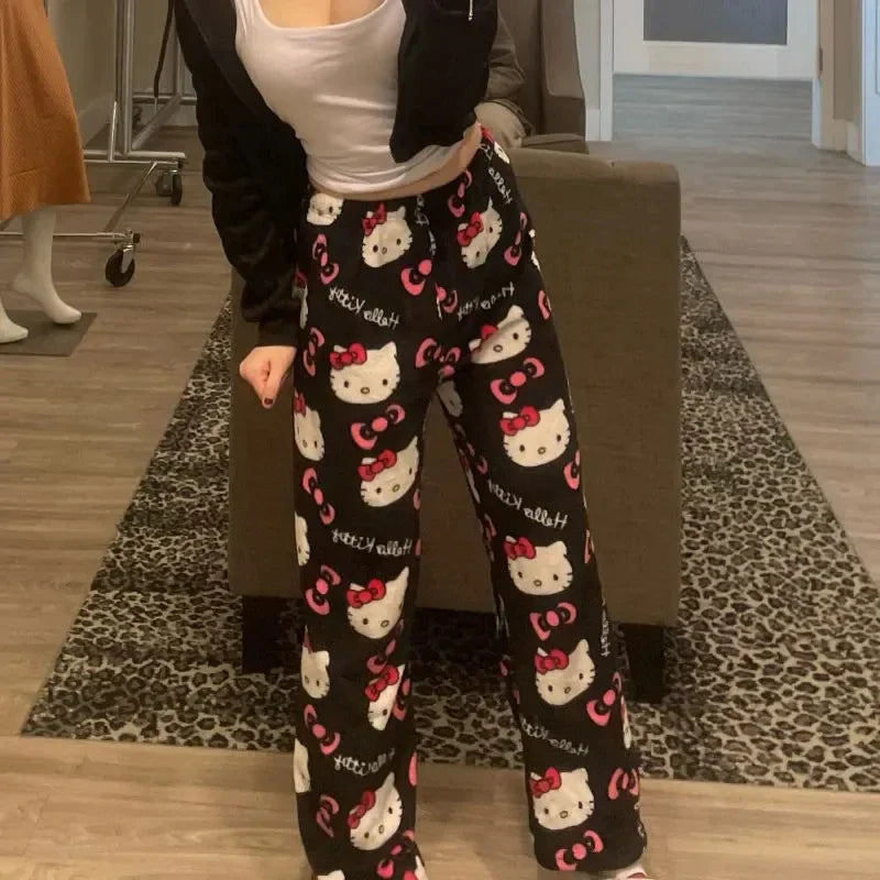 Y2K Hello Kitty Cartoon Pajama Pants – Women’s Casual Home Loungewear