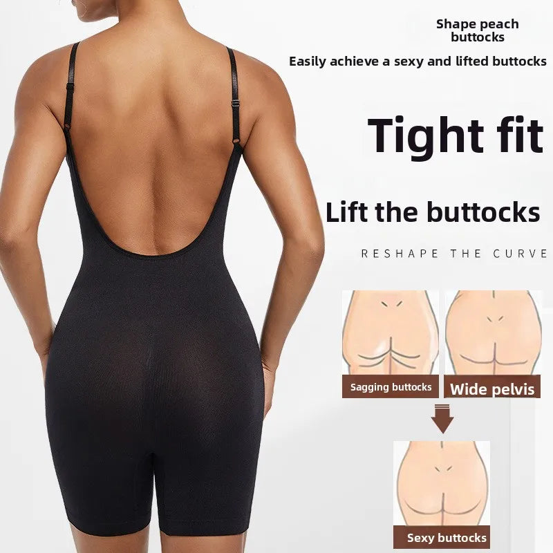 Seamless Open-Back Sculpting Bodysuit – Tummy Control & Natural Lift