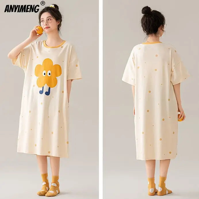 Women’s Cotton Plus Size Nightgown – Breathable Short Sleeve Sleep Dress