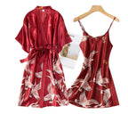 Women’s Silky 2-Piece Pajama Set – V-Neck Nightgown & Robe Loungewear