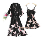 Women’s Silky 2-Piece Pajama Set – V-Neck Nightgown & Robe Loungewear