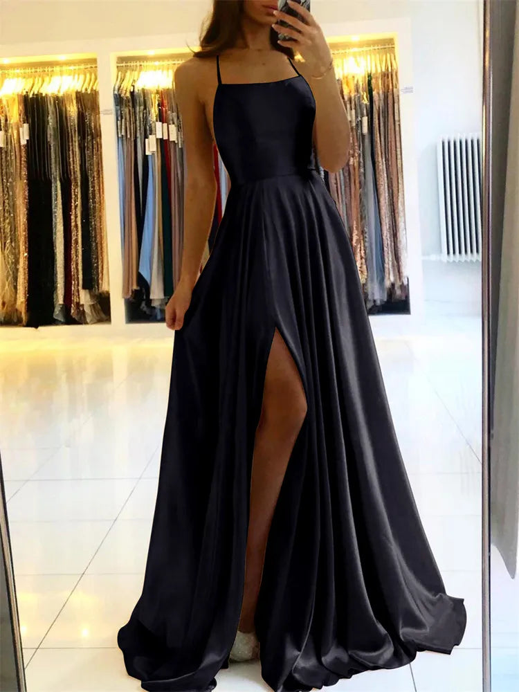 Burgundy Satin Side Slit Maxi Dress ✨